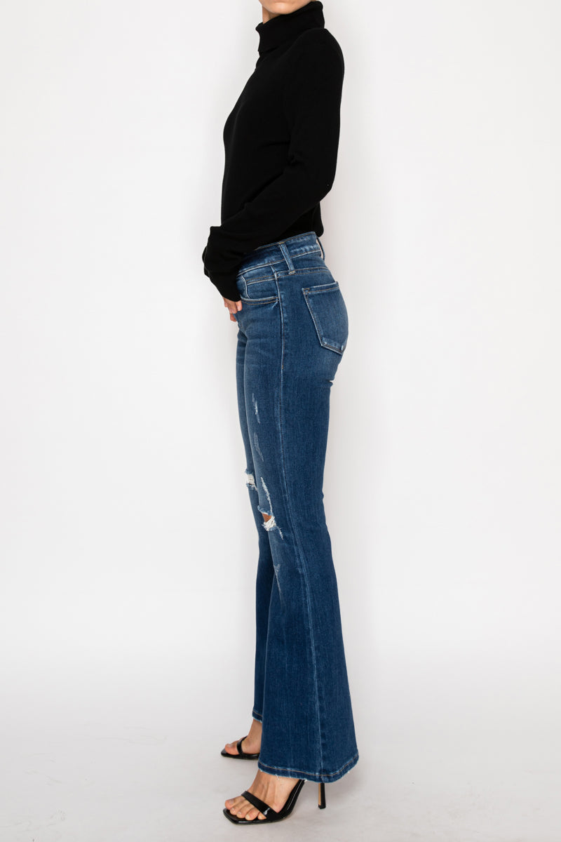 Margaret Low Rise Distressed Flare Jeans | Dark Wash