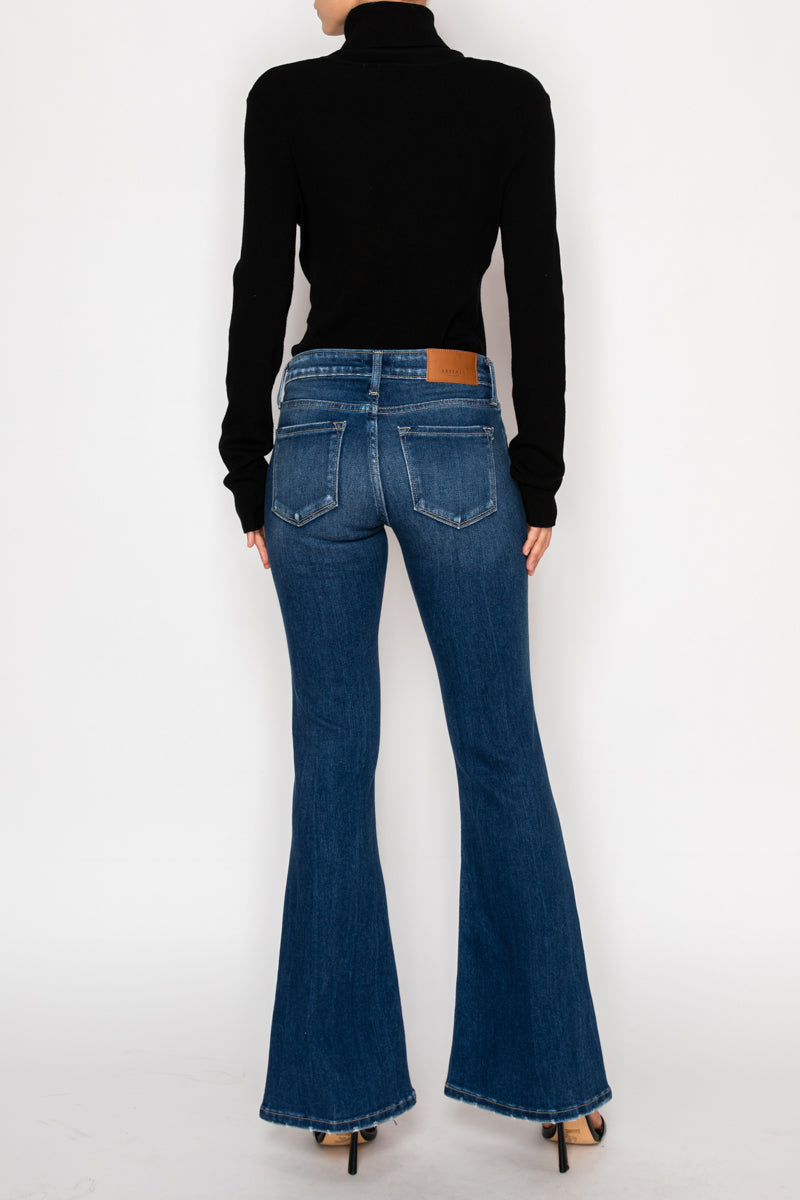 Margaret Low Rise Distressed Flare Jeans | Dark Wash