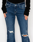 Margaret Low Rise Distressed Flare Jeans | Dark Wash