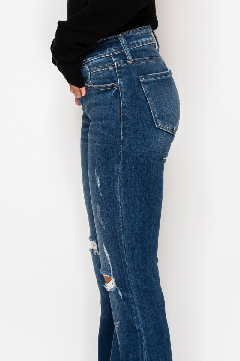 Margaret Low Rise Distressed Flare Jeans | Dark Wash