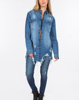 American Bazi Distressed Frayed Hem Denim Jacket