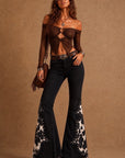 GJG Denim Rockstar Rouge Studded Cow Print Flare Jeans