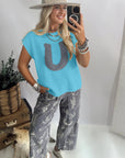 Western Horseshoe Crochet Short Sleeve Sweater