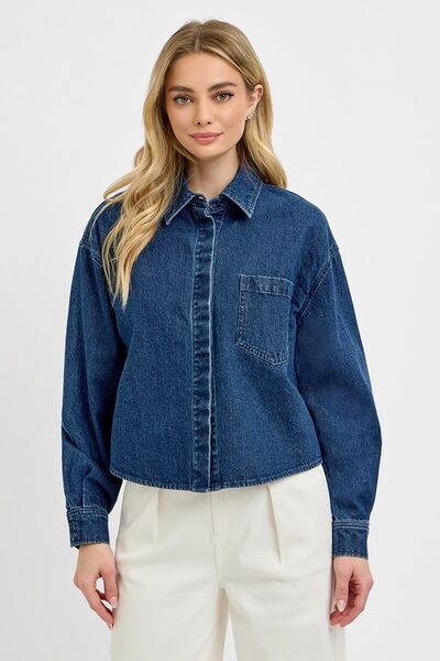 RISEN Button Up Long Sleeve Denim Shacket