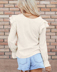 Beige Ruffled Flounce Sleeve Corduroy Blouse