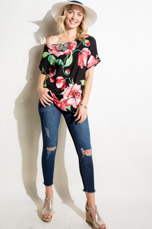 e Luna Floral One Shoulder Boxy Top