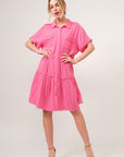 And The Why Full Size Raw Edge Washed Tiered Shirt Dress