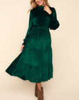 Haptics Mock Neck Smocked Waist Velvet Tiered Dress