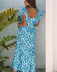 Floral Square Neck Ruffle Strap Maxi Dress