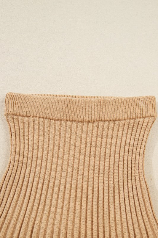 Solid High Neck Sweater and Pleated Mini Skirt Set