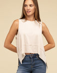 ZENANA Shark Bite Side Slit Short Sleeveless Top