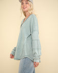 VERY J Washed V-Neck Exposed Seam Knit Top