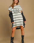 Umgee Peace Applique Striped Short Sleeve Mini Dress