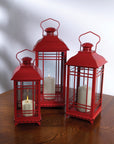 Traditional Red Metal Lantern (Set of 3)