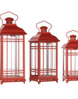 Traditional Red Metal Lantern (Set of 3)
