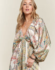 ADORA Printed V-Neck Batwing Sleeve Dress