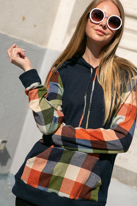 e Luna PLUS Plaid Mixed Hoodie Sweatshirt