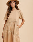 Annie Wear Mineral Washed Round Neck Short Sleeve Denim Dress