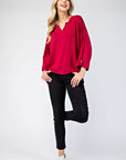 Celeste Full Size Notched Three-Quarter Sleeve Blouse