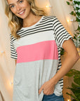 e Luna PLUS Striped Solid Color Blocked Top