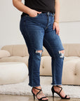 RFM Crop Dylan Full Size Tummy Control Distressed High Waist Raw Hem Jeans