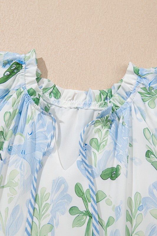 Floral V-Neck Layered Short Sleeve Mini Dress