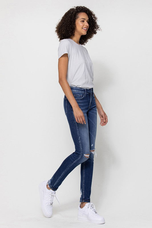 Flying Monkey Mid Rise Ankle Skinny w Distressed Hem Jean - Online Only