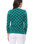 Round Neck Cat Patterned Cardigan Sweater