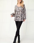 Celeste Full Size Leopard V-Neck Balloon Sleeve Blouse