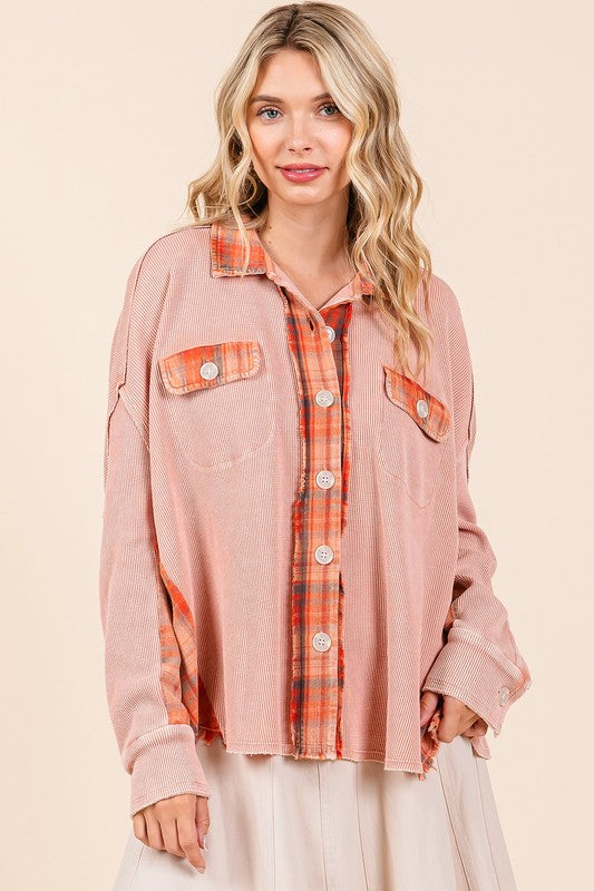 Mittoshop Mineral Washed Plaid Button Down Shacket