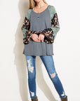 e Luna Floral Mixed Puff Sleeve Top