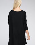 Zenana Dolman Long Sleeve V-Neck Side Slit Hi-Low Hem Top