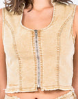 American Bazi Zip Up Washed Crop Denim Vest