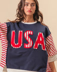 BiBi USA Letter Patchwork Contrast Short Sleeve T-Shirt