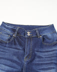 Denim High Waist Distressed Straight Leg Jeans