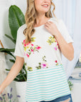 e Luna PLUS Floral Striped Mixed Top