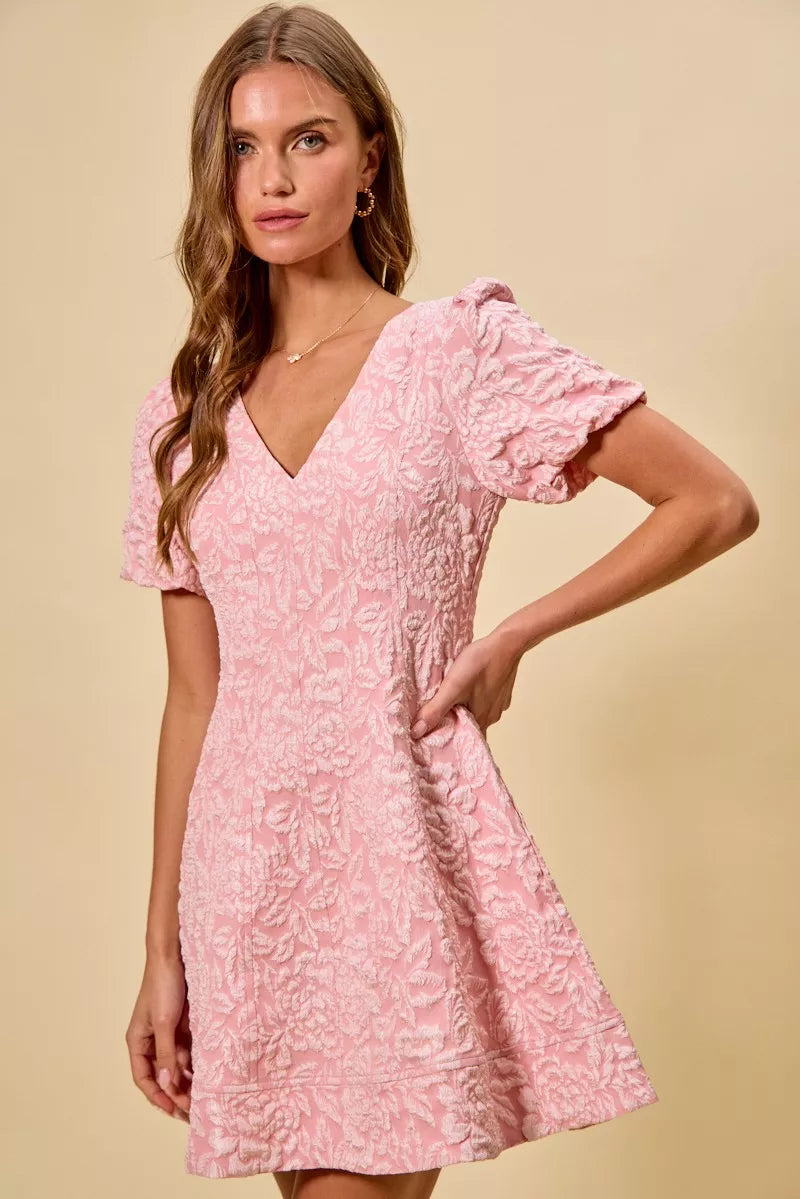 SO ME Floral Jacquard Fit And Flare Daily Mini Dress