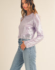 MABLE Shoulder Padded Sequin Crop Top