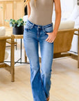 Sky Blue Slight Distressed Medium Wash Flare Jeans