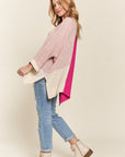 ADORA Side Slit Color Block Long Sleeve Sweater