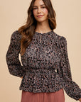 Annie Wear Abstract Print Balloon Sleeve Peplum Blouse