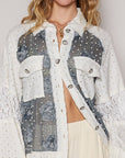 POL Eyelet Flower Pearl Detail Lace Patchwork Shirt