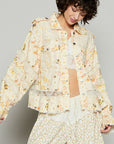 POL Raw Hem Lace Patch Flounce Sleeve Jacket