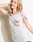 e Luna Striped Floral Mix Pocket Top