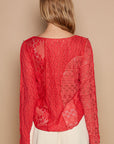 POL Exposed Seam Long Sleeve Lace Knit Top