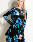 e Luna Floral Print Velvet Swing Mini Dress