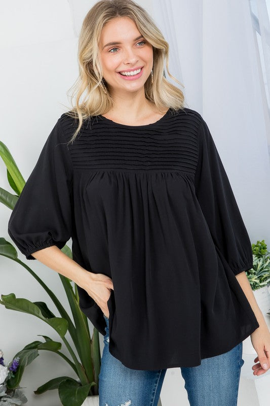 e Luna Solid Pintuck Tunic Blouse