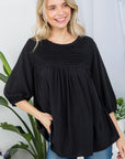 e Luna Solid Pintuck Tunic Blouse