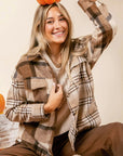 Women  Flannel Plaid Double Flap Pocket Jackets