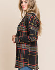 BOMBOM Drawstring Plaid Long Sleeve Hoodie